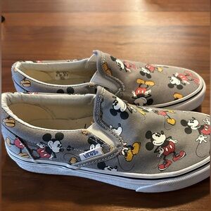 Vans Gray Slip-On Sneakers with Red & Yellow Mickey Pattern